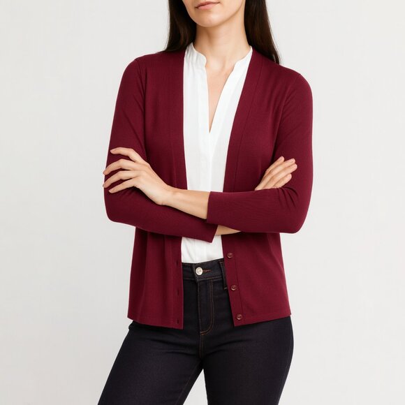 Lewit Merino Wool and Silk Blend Purple Cardigan Size Medium - Picture 1 of 4